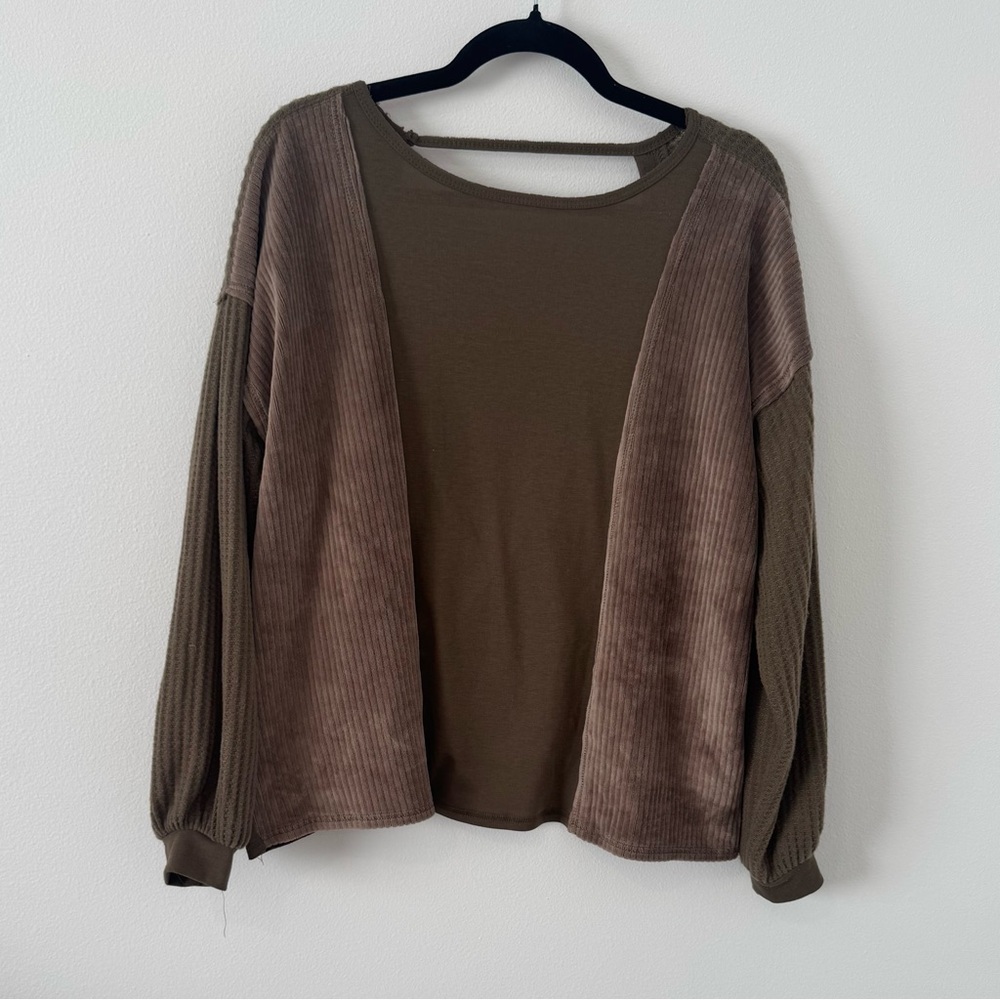 Gimmicks Brown Waffle Knit Open Front Layered Top Size S